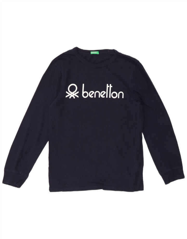 BENETTON Mens Graphic Top Long Sleeve Medium Navy Blue Cotton