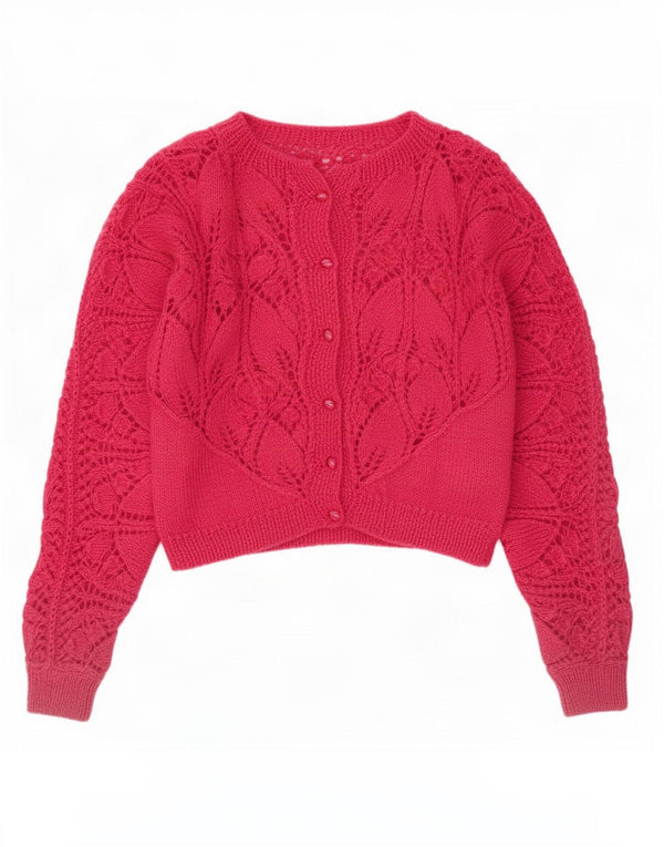 Pulover vintage cardigan crop pentru femei UK 14 mare roz