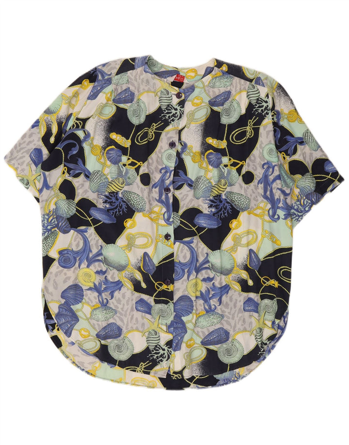Bluză de cămașă cu model abstract pentru femei vintage UK 16 mare, multicoloră