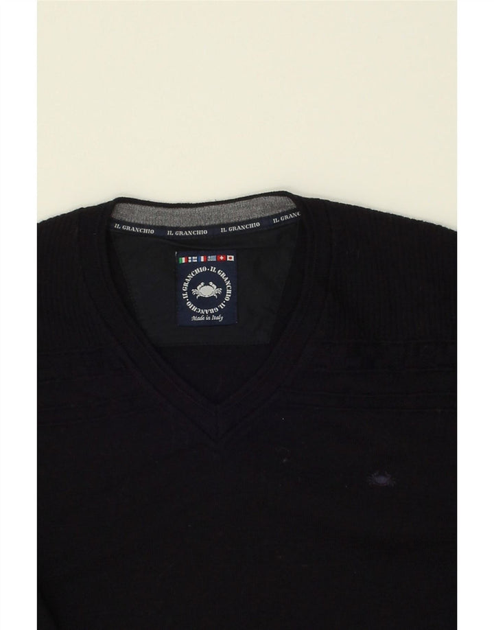 IL GRANCHIO Mens V-Neck Jumper Sweater Medium Navy Blue Vintage Il Granchio and Second-Hand Il Granchio from Messina Hembry 