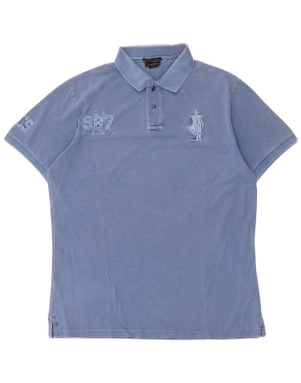 Tricou polo cu grafică Marlboro Classics pentru bărbați, bumbac albastru mare