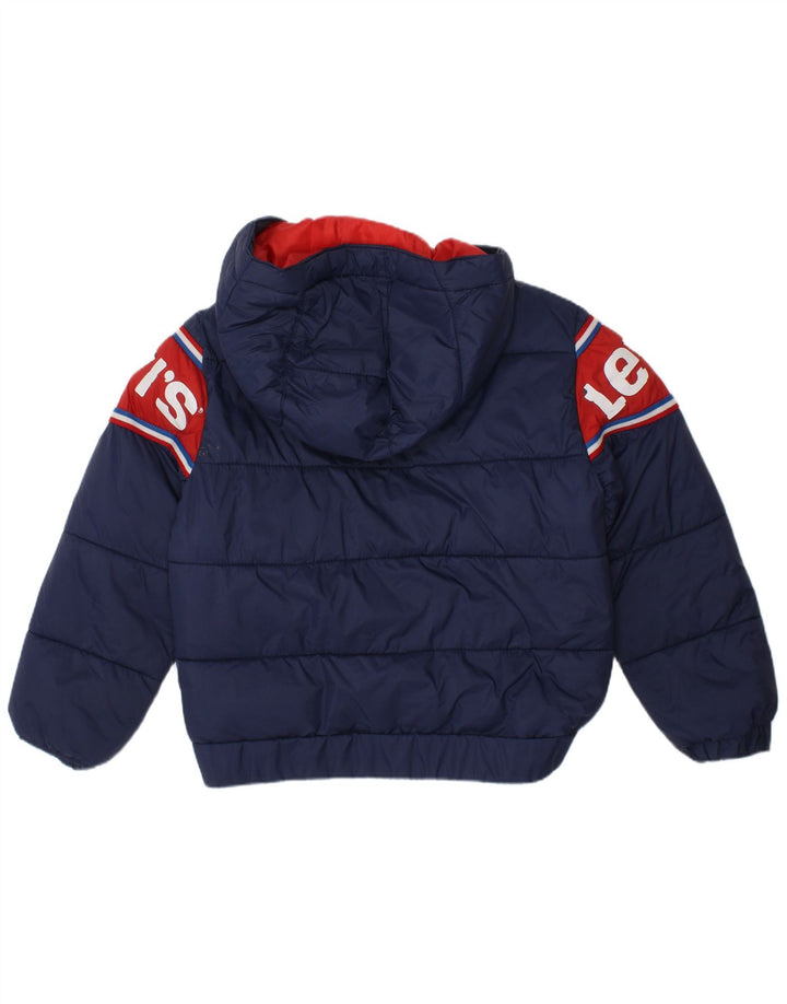 LEVI'S Boys Graphic Hooded Padded Jacket 3-4 Years Navy Blue Colourblock