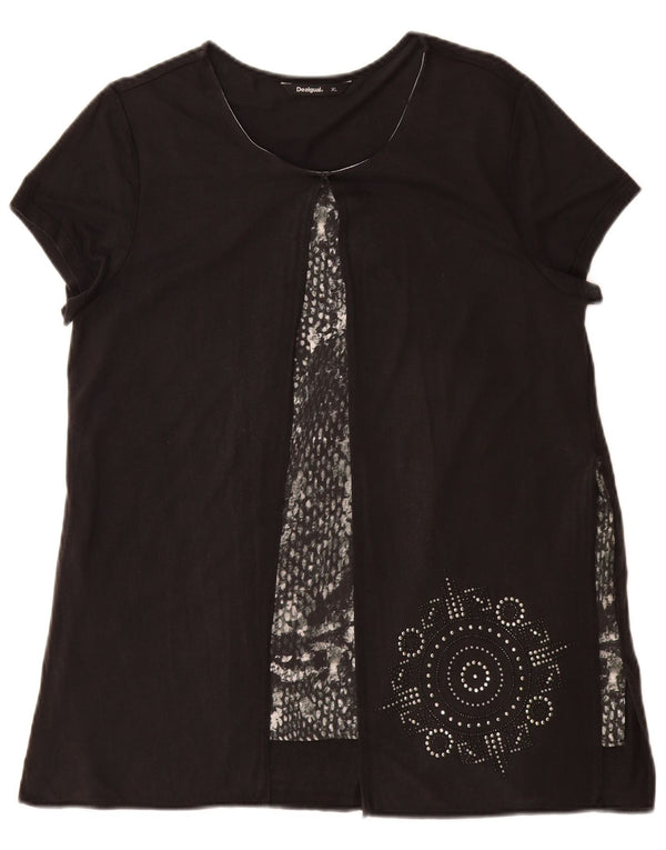 Top cu tunică grafică Desigual pentru femei UK 18 XL Negru