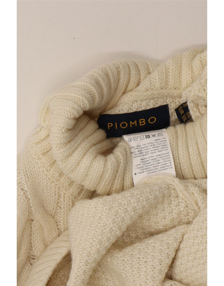 PIOMBO Pulover cu gât rulat pentru bărbați, 2XL, acrilic alb