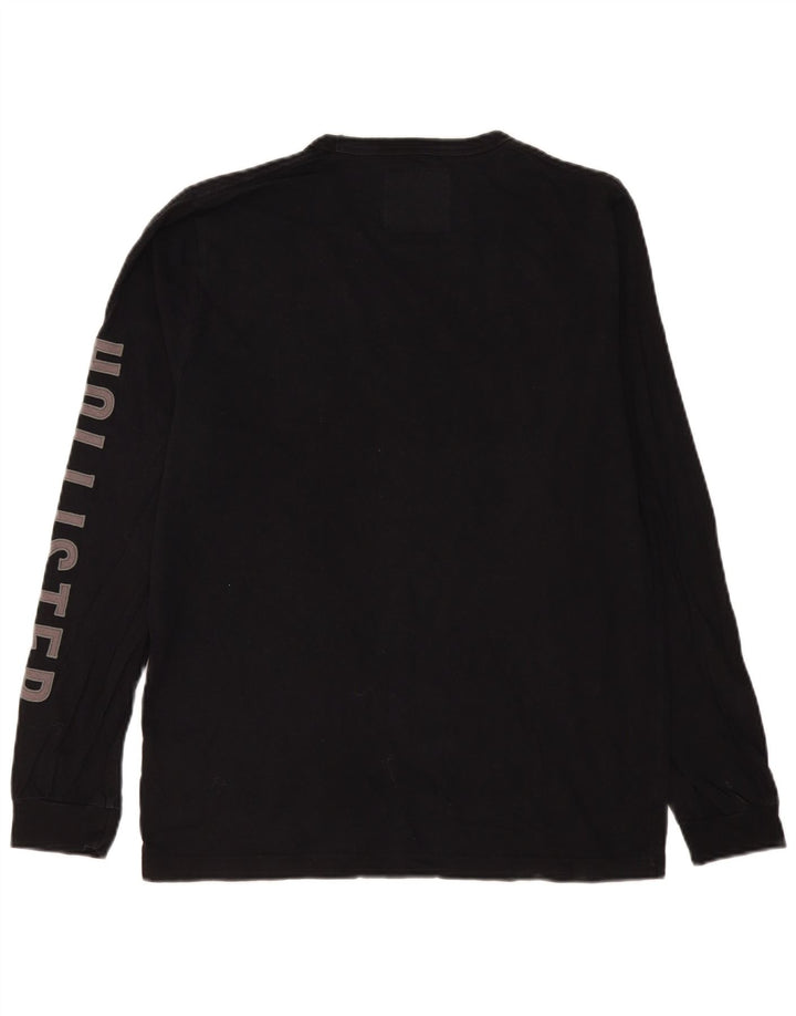 Top grafic Hollister pentru bărbați, cu mânecă lungă, mare, negru, bumbac