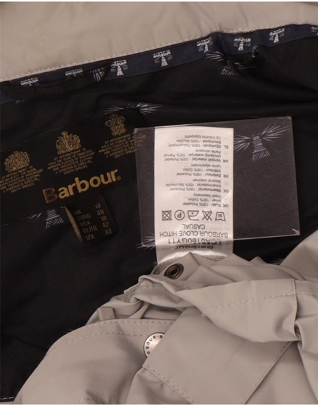 Jachetă de ploaie cu glugă pentru femei Barbour UK 14, mare, gri, poliester