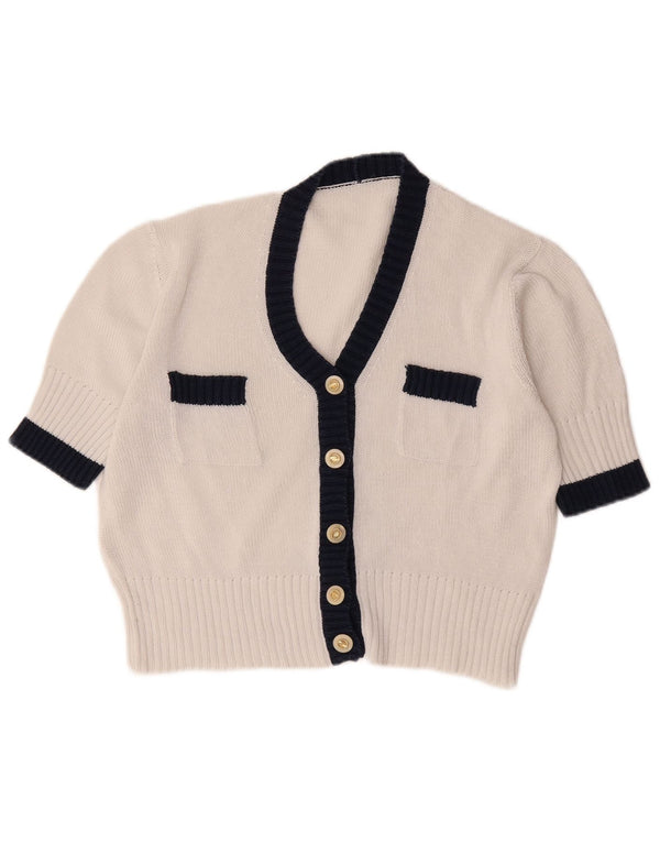Cardigan vintage cu mânecă scurtă pentru femei UK 12 Medium White Colorblock