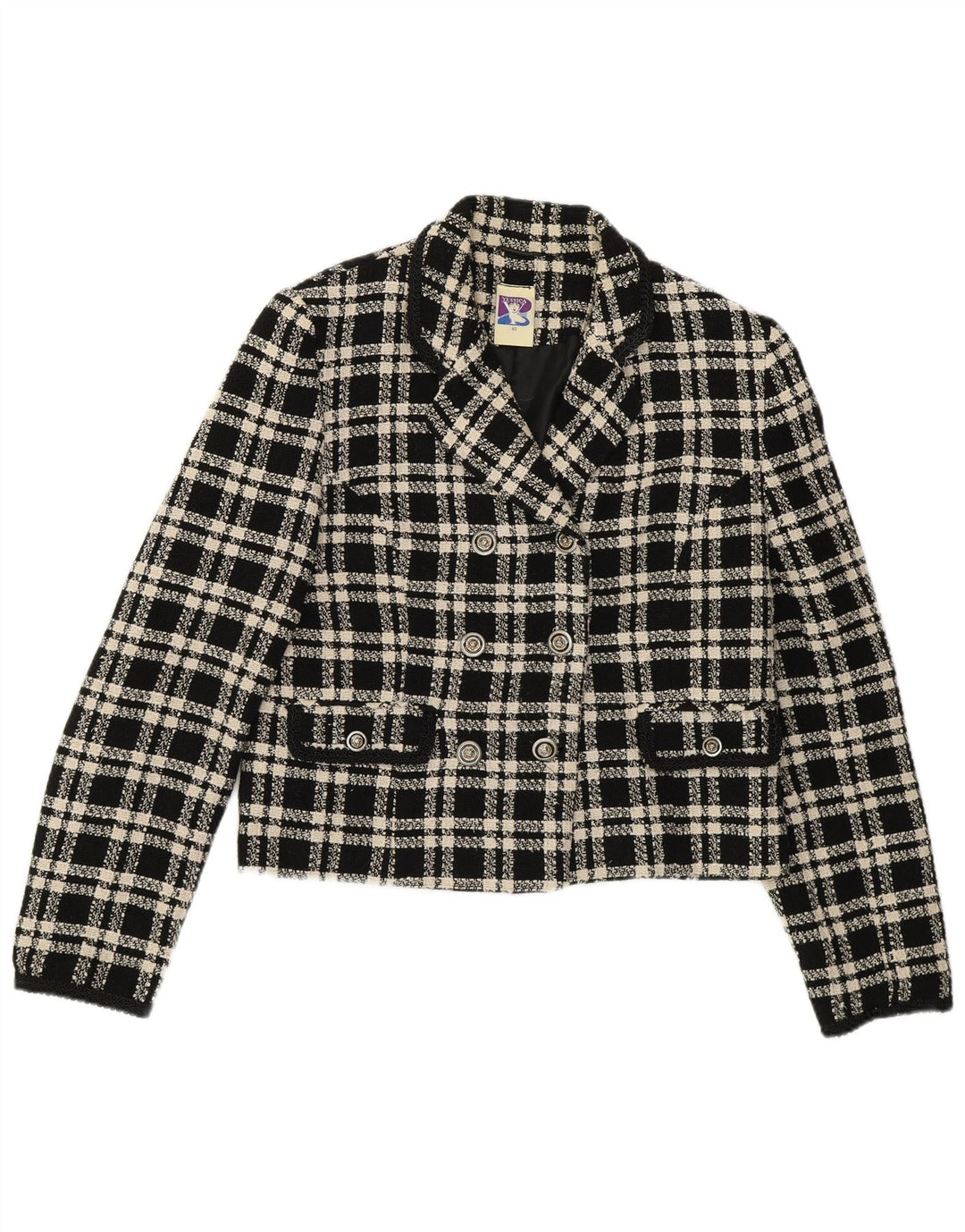 Jachetă pentru femei Yessica cu piept dublu EU 40 Lână cu carouri neagră medie