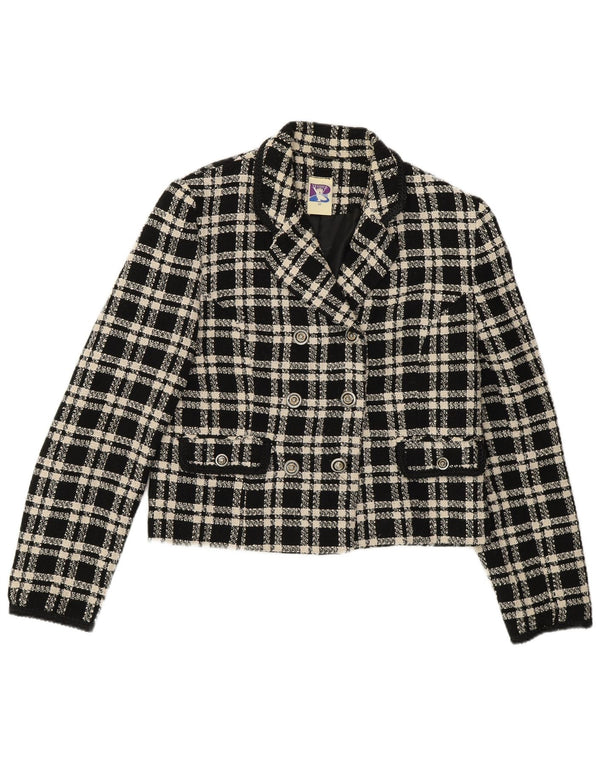 Yessica Womens Double Breasted Blazer Jacket EU 40 Medium Black Check Wool