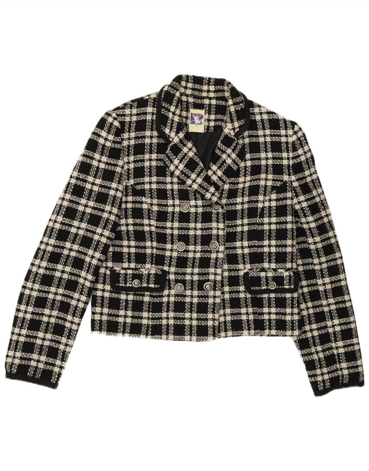 Jachetă pentru femei Yessica cu piept dublu EU 40 Lână cu carouri neagră medie