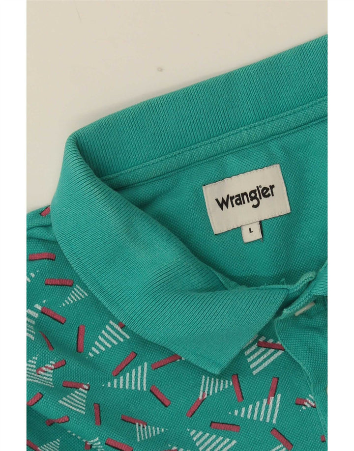 Tricou polo Wrangler pentru bărbați, mare, turcoaz, geometric