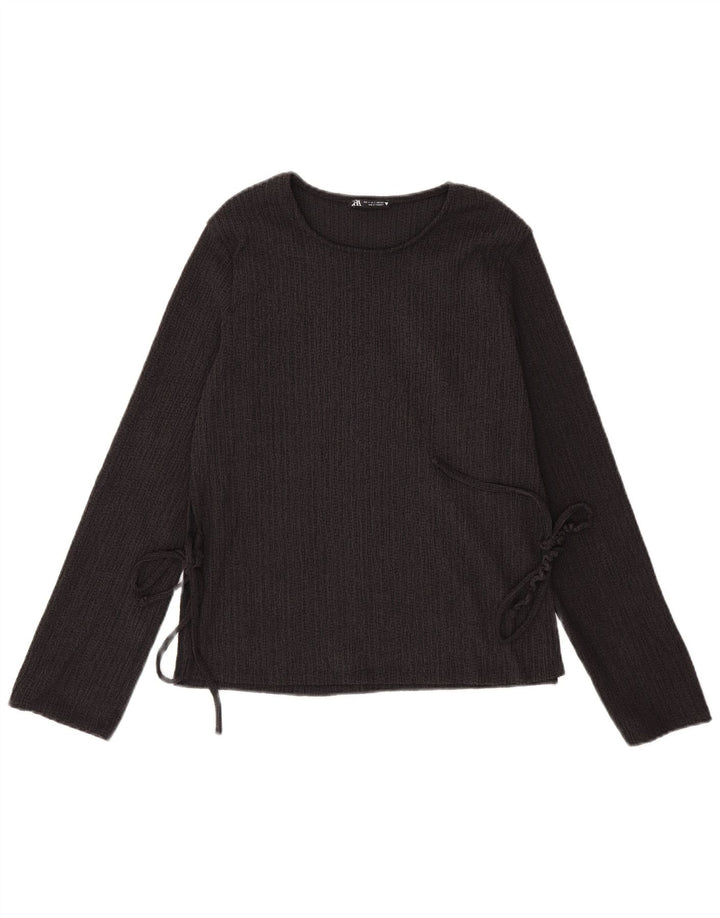 Top femeie Zara cu mânecă lungă UK 10, poliester negru mic