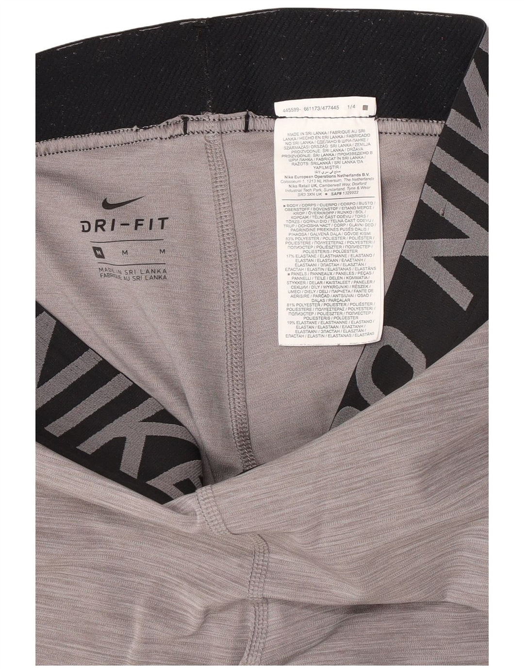 Leggings cu grafică Nike Dri Fit pentru femei UK 12 Gri mediu Colorblock