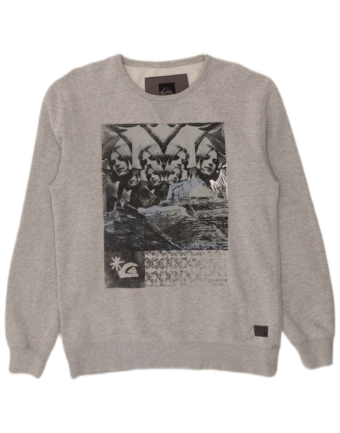 Pulover cu grafică Quiksilver pentru bărbați, bumbac mare, gri