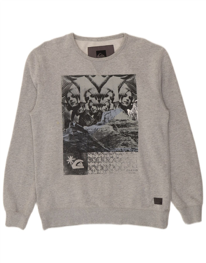 Pulover cu grafică Quiksilver pentru bărbați, bumbac mare, gri