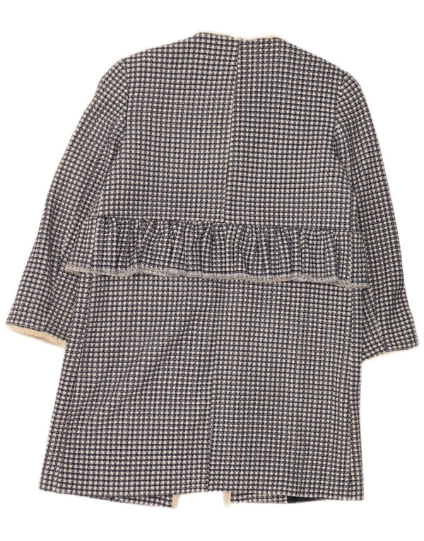 Zara Womens Oversized Open Overcoat UK 10 Small Blue Houndstooth Cotton