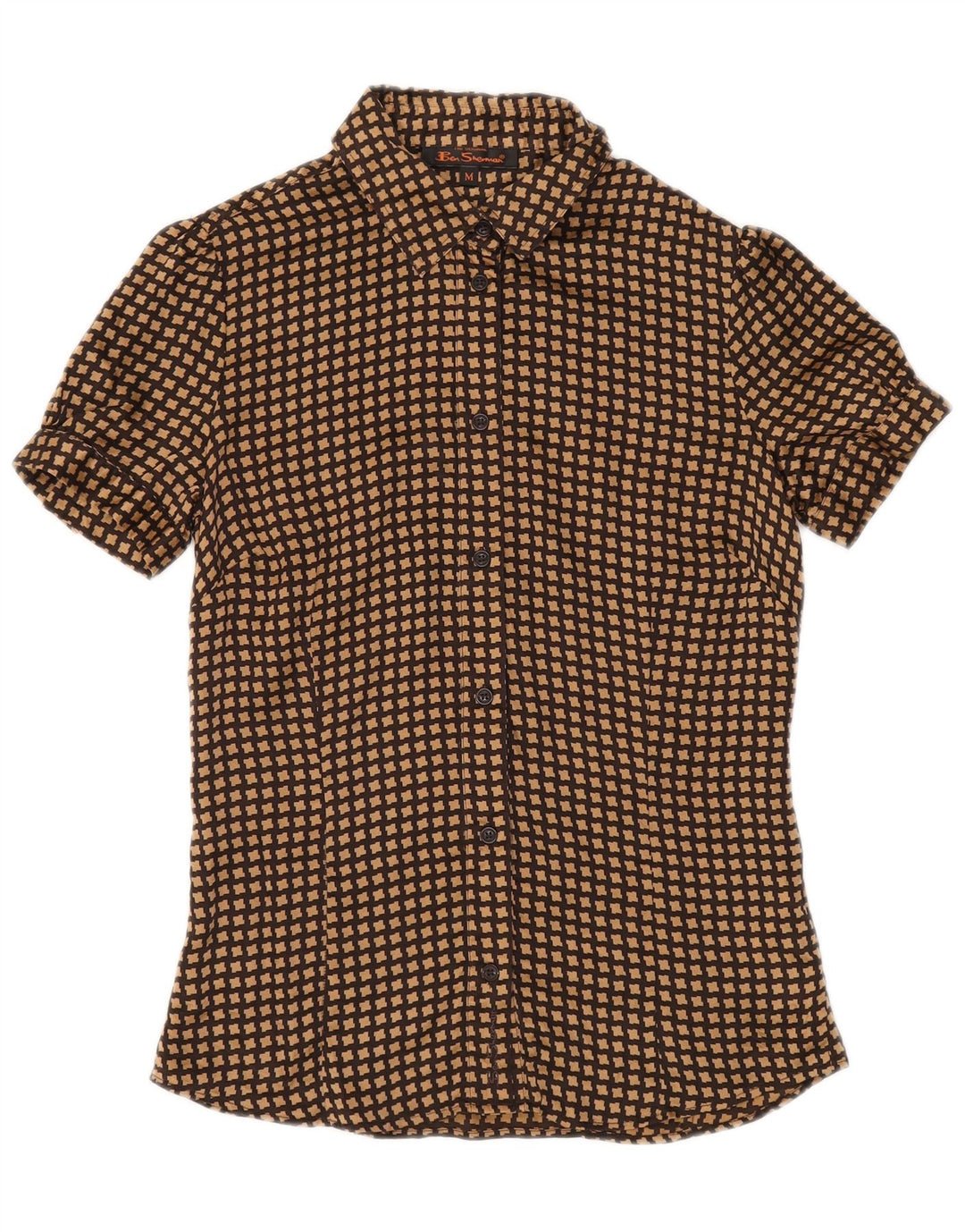 BEN SHERMAN Bluză cămașă pentru femei UK 12 Medium Brown Houndstooth