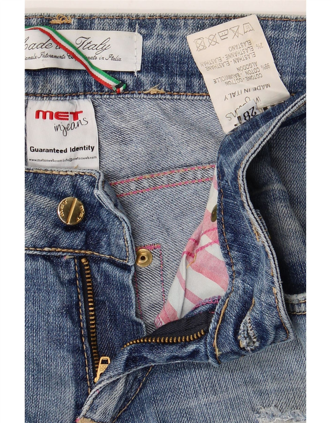 MET Blugi Distressed drepte pentru femei W28 L31 bumbac albastru