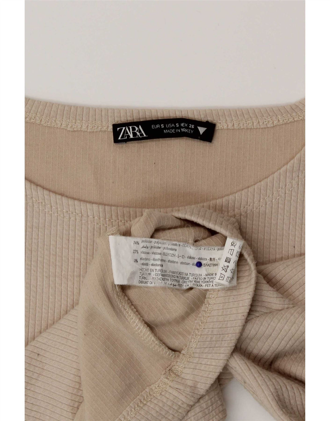 Top Crop pentru Damă Zara cu mânecă lungă UK 8 Mic Bej Poliester