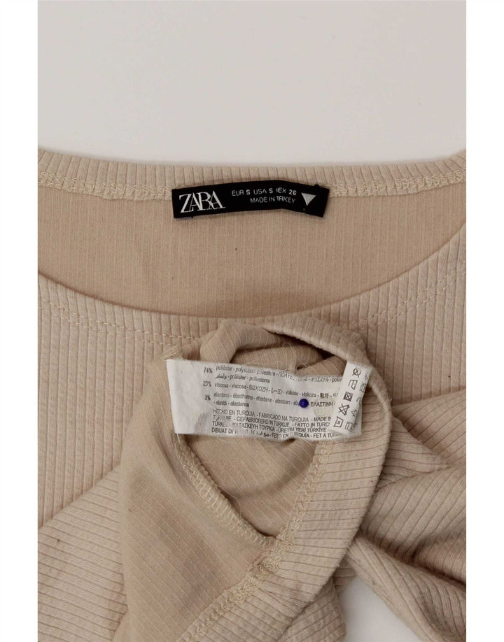 Top Crop pentru Damă Zara cu mânecă lungă UK 8 Mic Bej Poliester