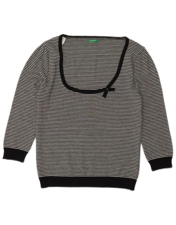 Pulover pentru femei Benetton cu gât de barcă UK 12 Medium Black Dunge