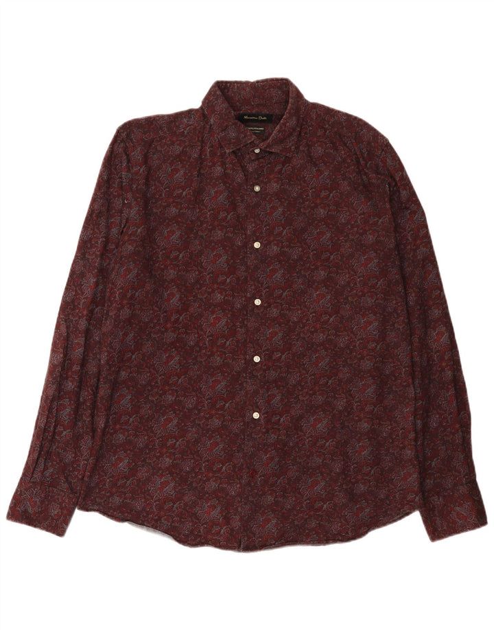 Massimo Dutti Mens Shirt Large Burgundy Paisley