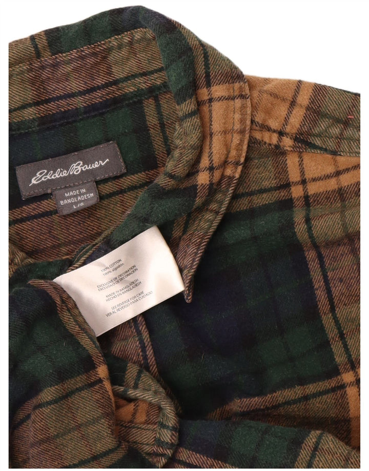 EDDIE BAUER Cămașă de flanel pentru băieți 15-16 ani, mare, verde, carouri, bumbac