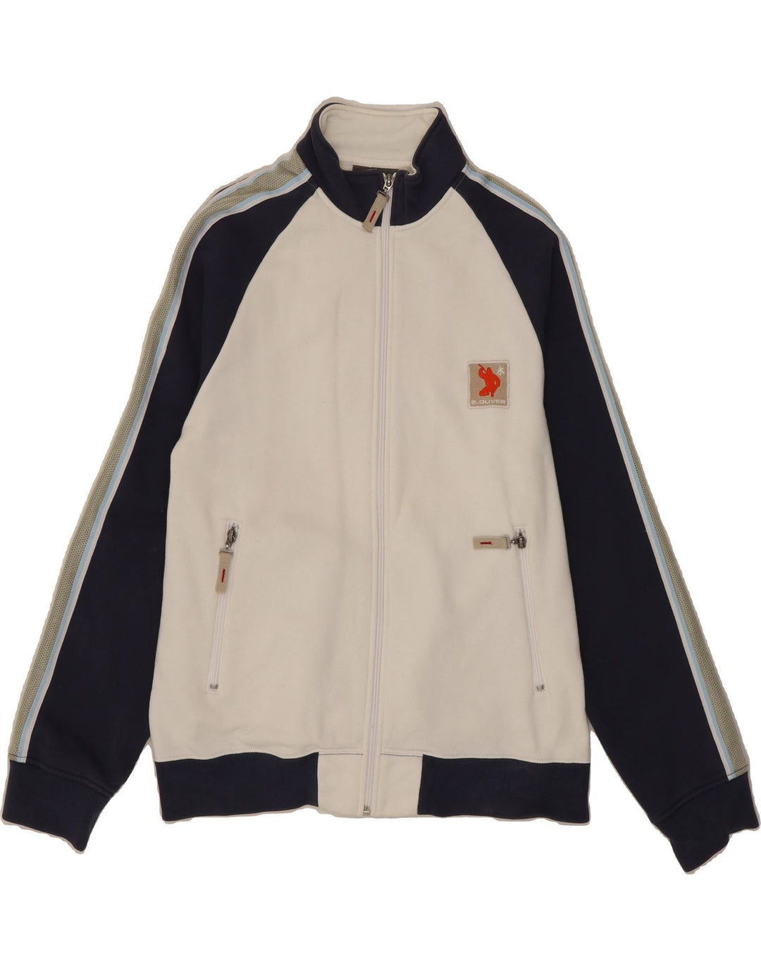 S.OLIVER Mens Tracksuit Top Jacket Medium White Colourblock Cotton Vintage S.Oliver and Second-Hand S.Oliver from Messina Hembry 