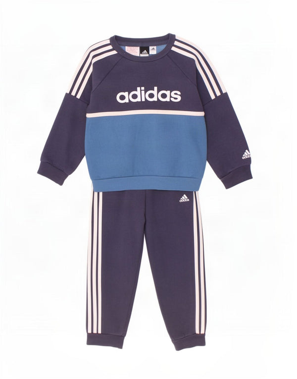 Trening complet cu grafic pentru bebelusi Adidas 18-24 luni, albastru bleumarin