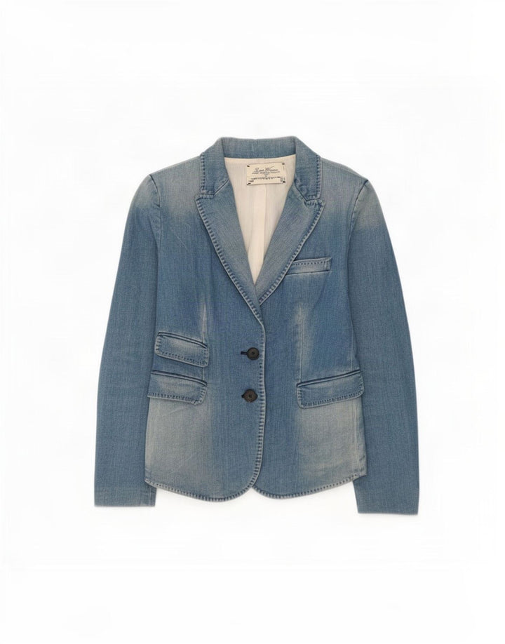 Blazer pentru femei Zara, cu 2 nasturi, din denim, UK 12, poliester albastru mediu