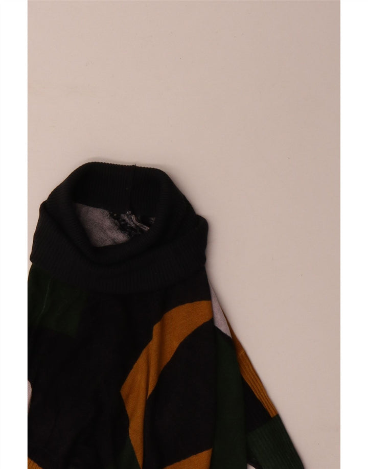 Desigual Pulover cu gât rulat pentru femei UK 10 Small Green Geometric