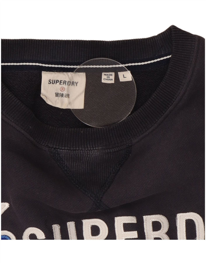 Hanorac grafic pentru bărbați Superdry Pulover mare din bumbac bleumarin