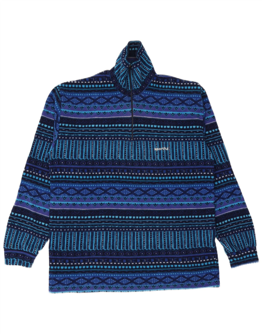 Pulover din lână Sportful pentru bărbați, cu fermoar și gât, IT 50, poliester geometric, albastru mediu