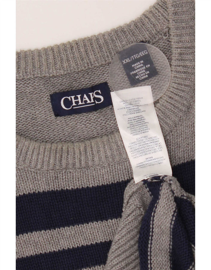 Pulover Chaps pentru bărbați, cu gât roșu, 2XL, bumbac cu dungi gri