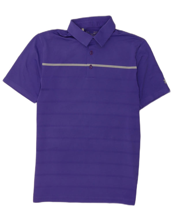 Under Armour Mens Polo Shirt Small Purple Striped Polyester