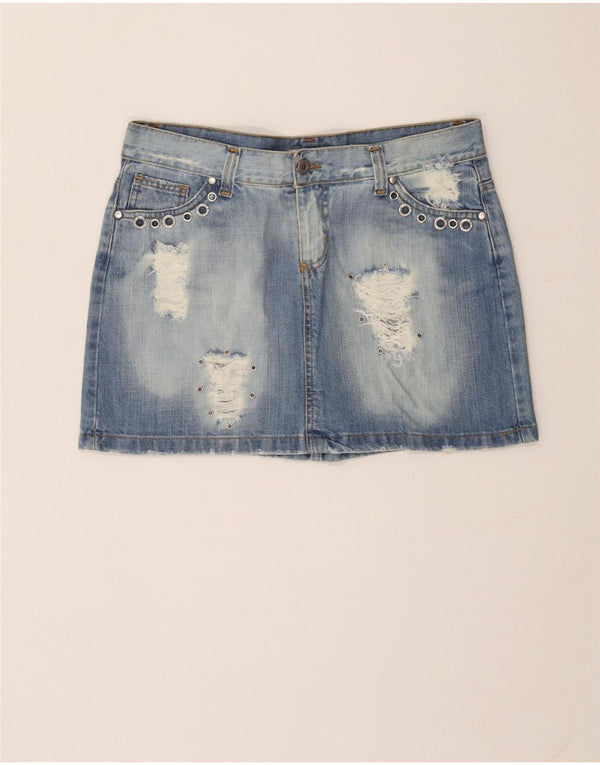 Germano Zama Fusta Mini Denim Distressed Femei Medium W30 Bumbac Albastru
