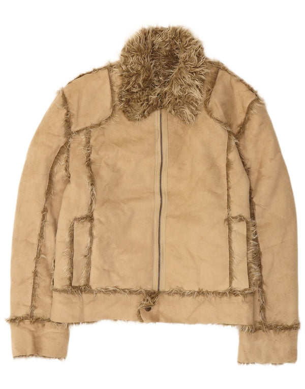 Jachetă Sherpa pentru femei Zara UK 16, mare, bej, acrilic