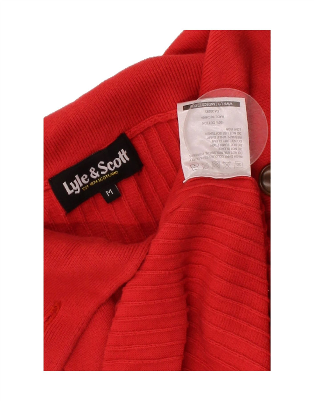 LYLE & SCOTT Womens Button Neck Jumper Sweater UK 14 Medium Red Cotton Vintage Lyle & Scott and Second-Hand Lyle & Scott from Messina Hembry 
