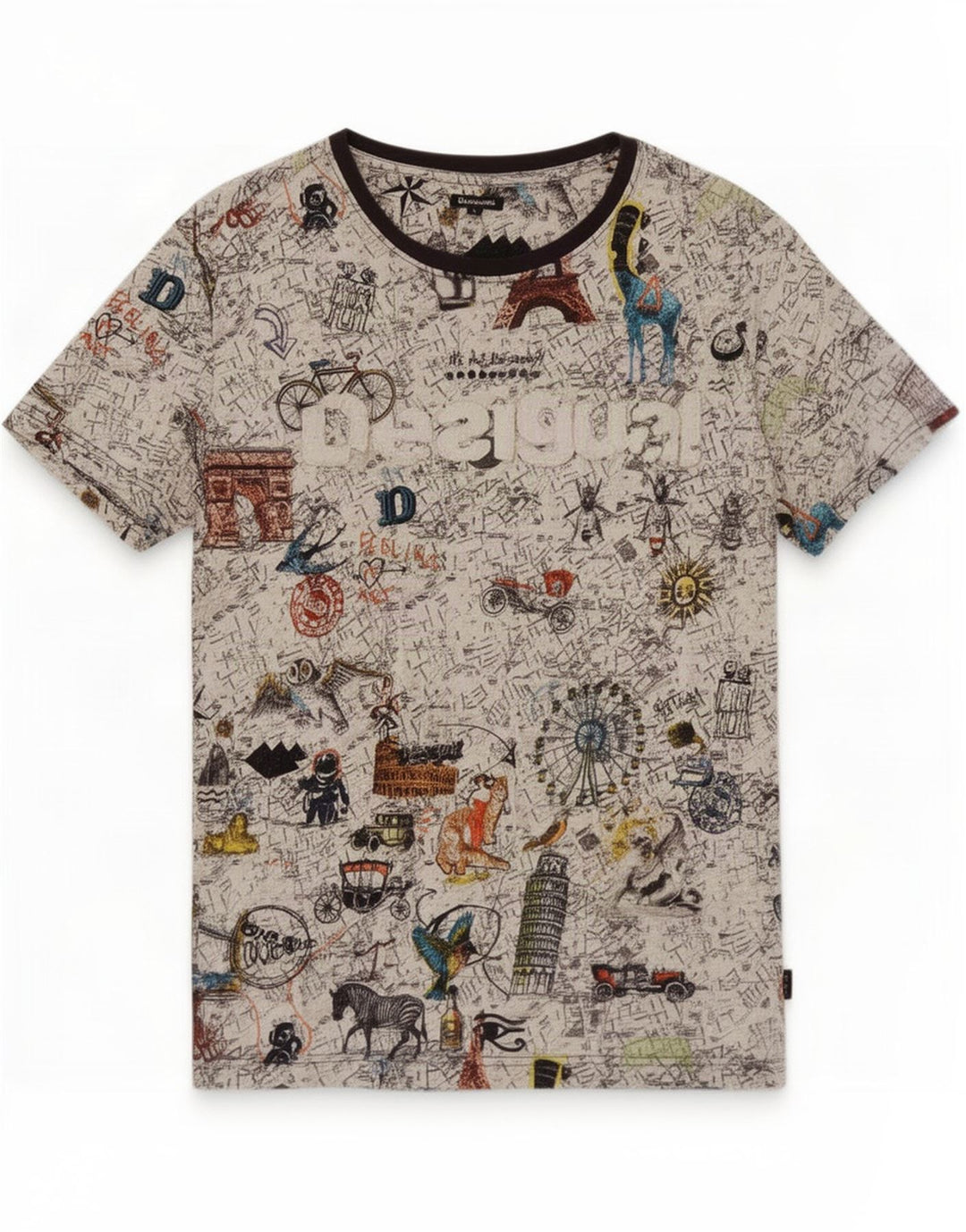 Tricou grafic Desigual pentru bărbați Top mare din bumbac multicolor