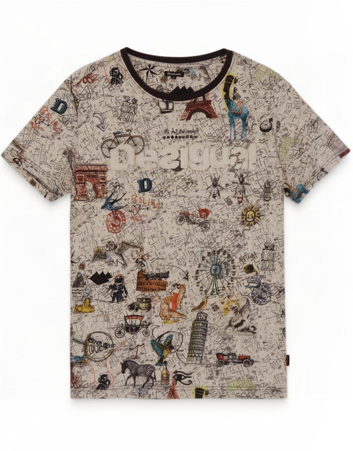 Tricou grafic Desigual pentru bărbați Top mare din bumbac multicolor