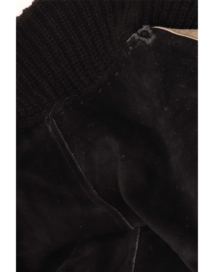 Jachetă vintage Bomber din piele intoarsa pentru femei UK 16, mare, negru, color block