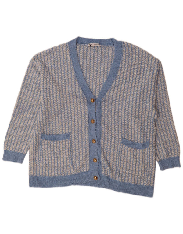 Pulover cardigan supradimensionat pentru femei Zara UK 14 Bumbac geometric albastru mediu