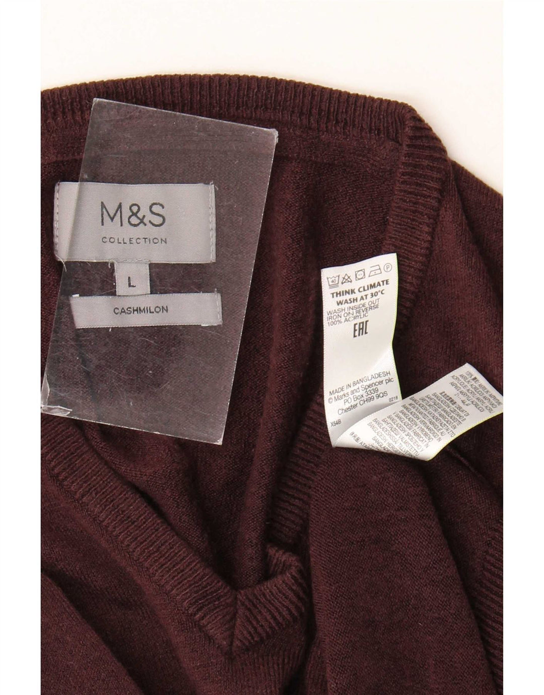 Pulover cu decolteu în V pentru bărbați Marks & Spencer, maro mare, acrilic