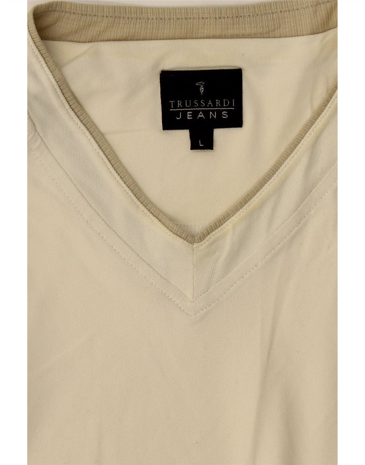 TRUSSARDI JEANS Mens T-Shirt Top Large Beige Polyamide Vintage Trussardi Jeans and Second-Hand Trussardi Jeans from Messina Hembry 