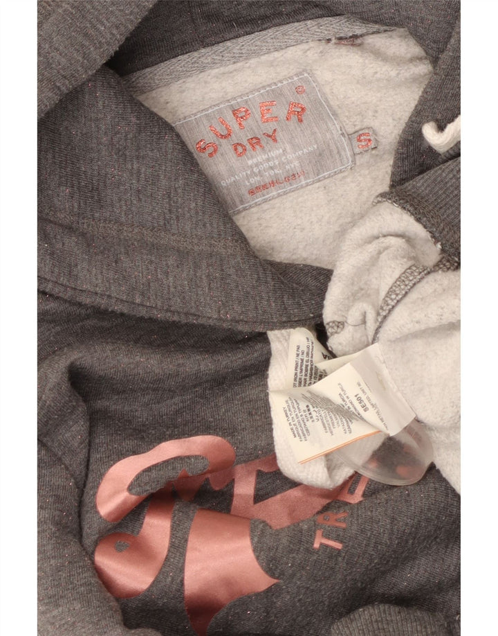 SUPERDRY Pulover cu glugă cu grafică pentru femei UK 10 Small Gri Poliester