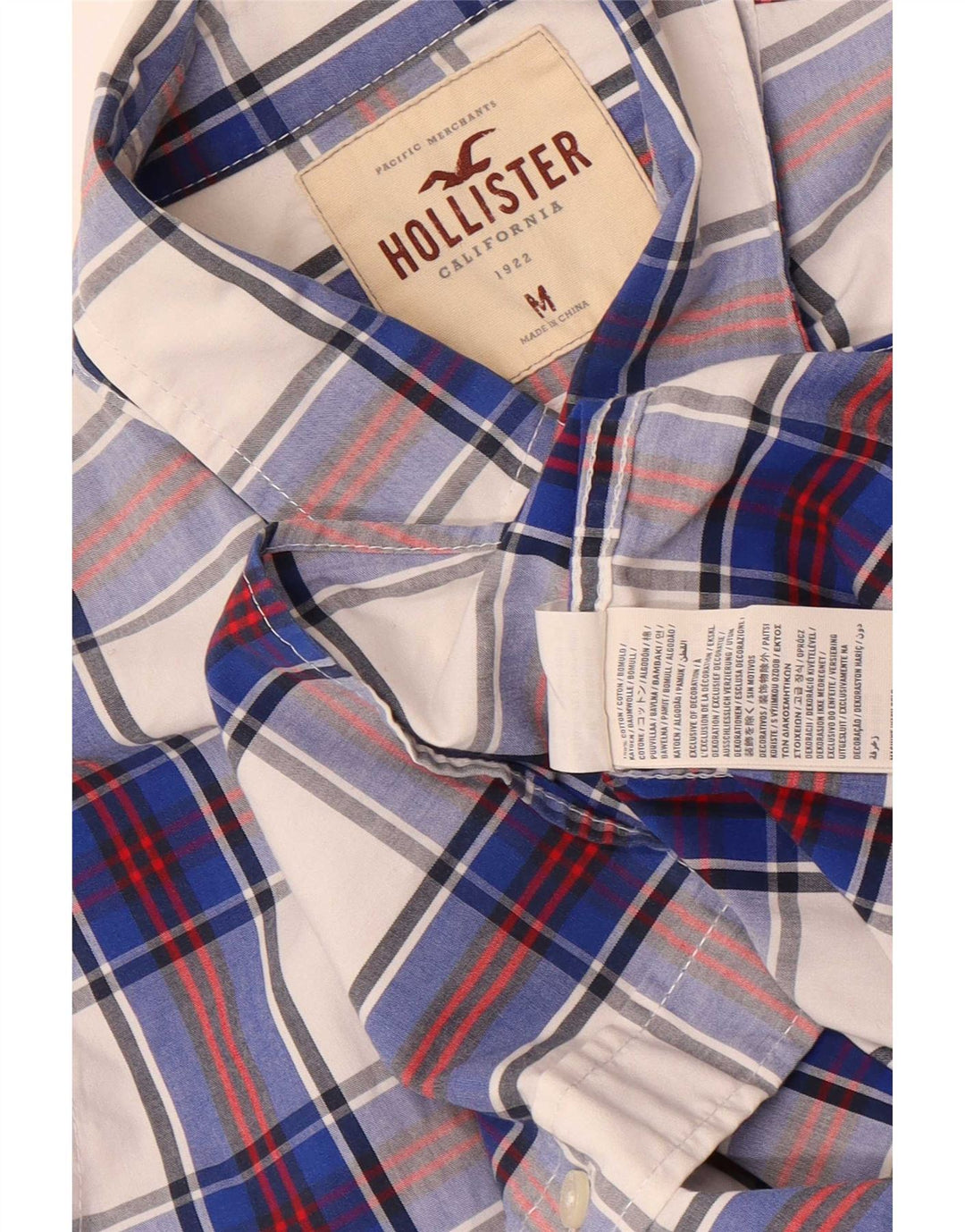 Cămașă Hollister pentru bărbați, bumbac cu carouri albastru mediu