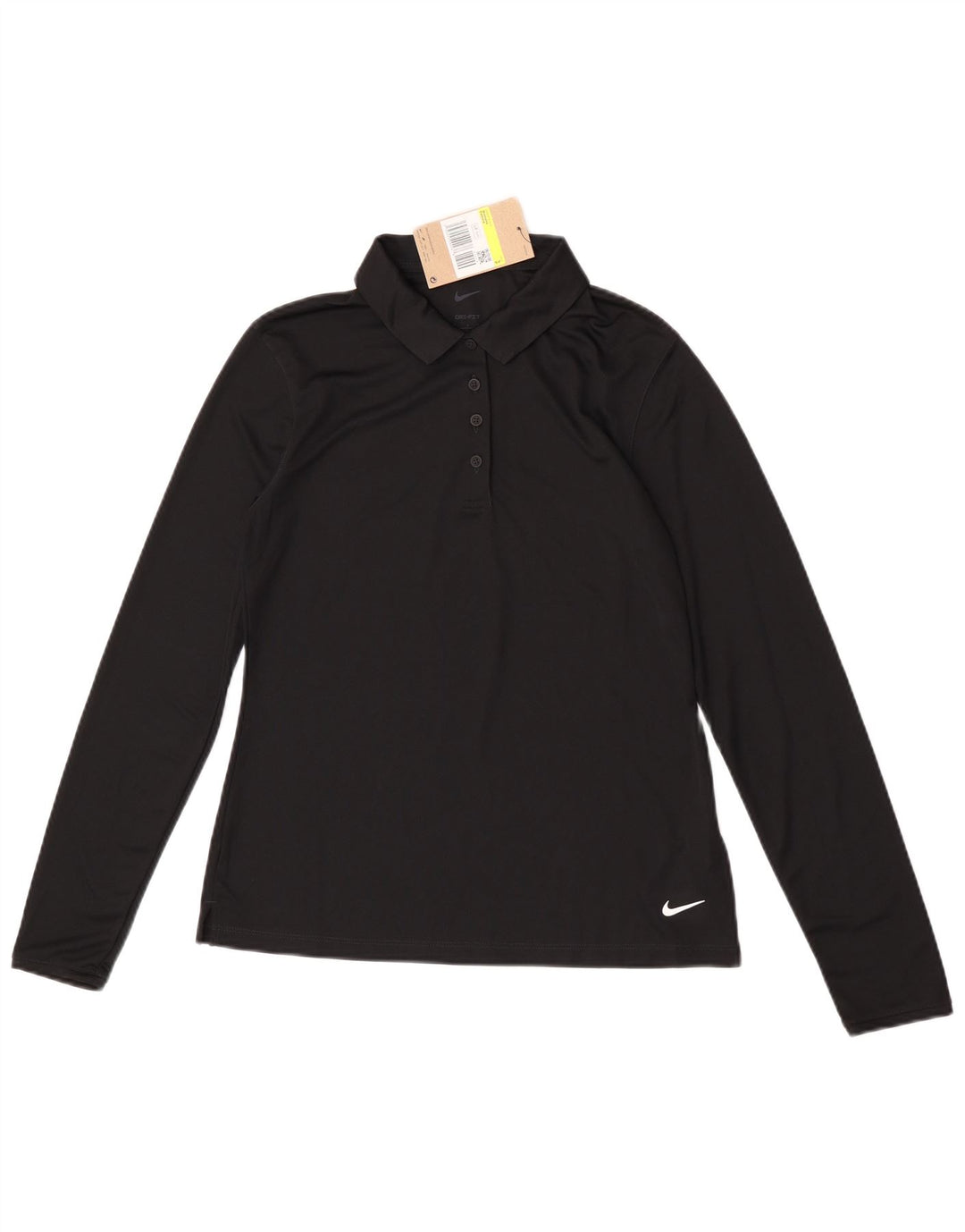 Tricou polo cu mânecă lungă Nike Dri Fit pentru femei, poliester negru mic
