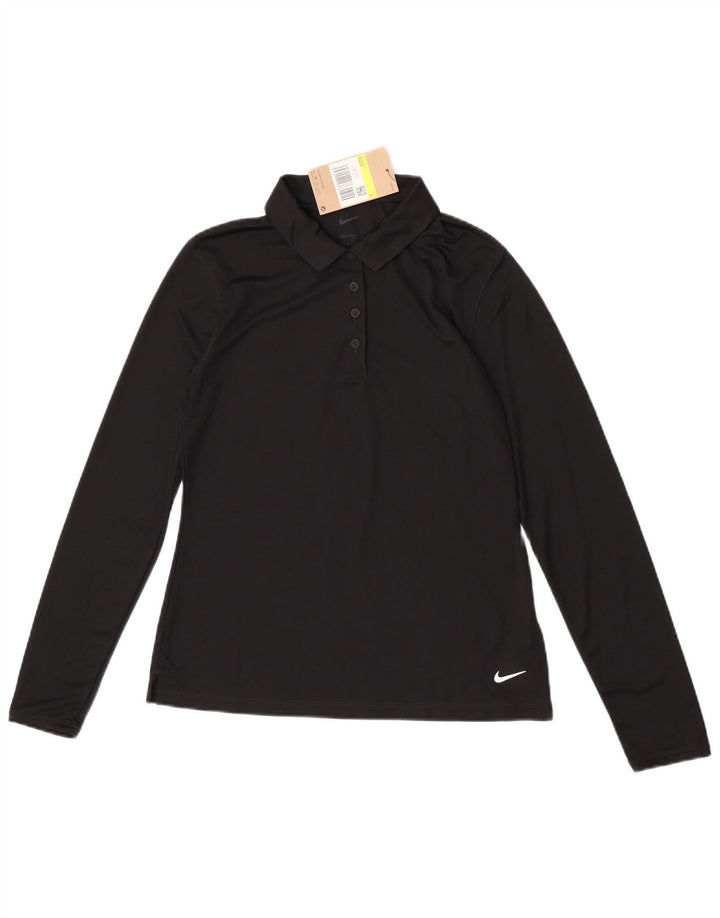 Tricou polo cu mânecă lungă Nike Dri Fit pentru femei, poliester negru mic