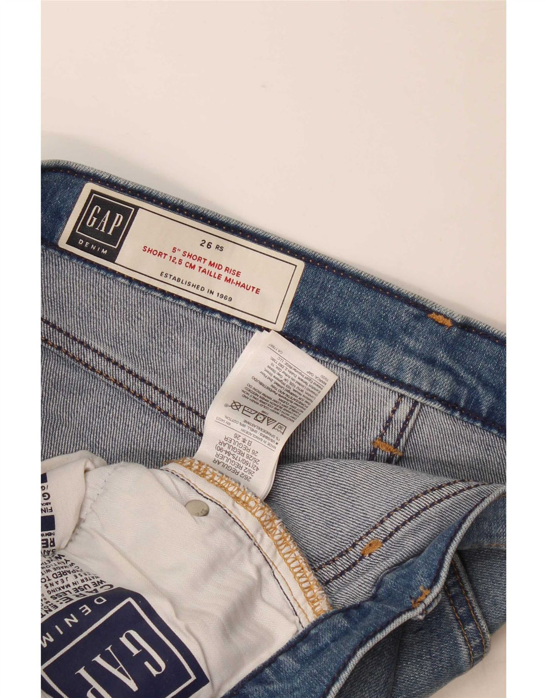 Pantaloni scurți din denim Gap pentru femei cu talie medie W26, bumbac albastru mic