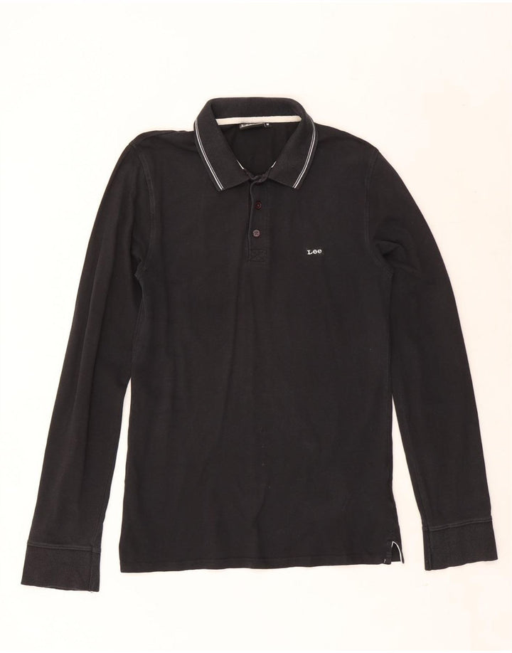 Tricou polo cu mânecă lungă pentru bărbați Lee, bumbac mediu negru